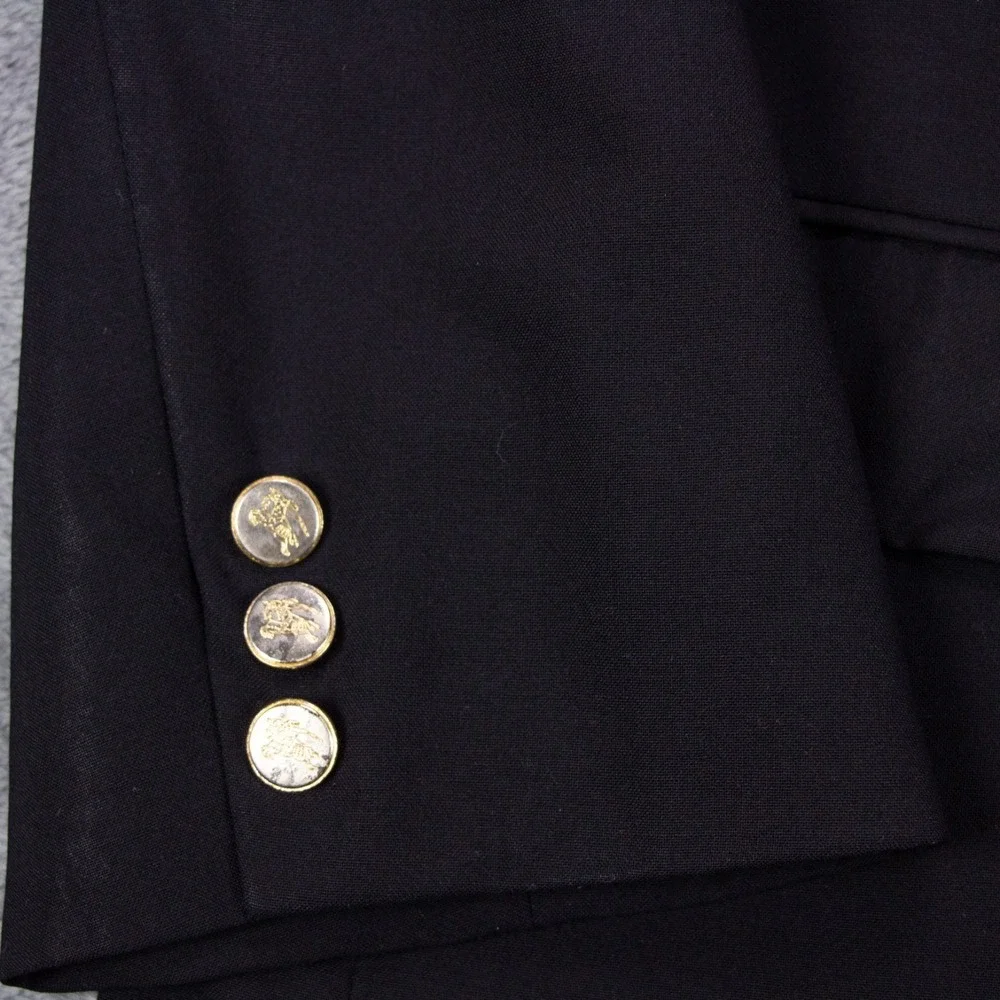 Burberry London Mens 40R Black Wool Gold Button Blazer Sport Coat‎ 2 Button